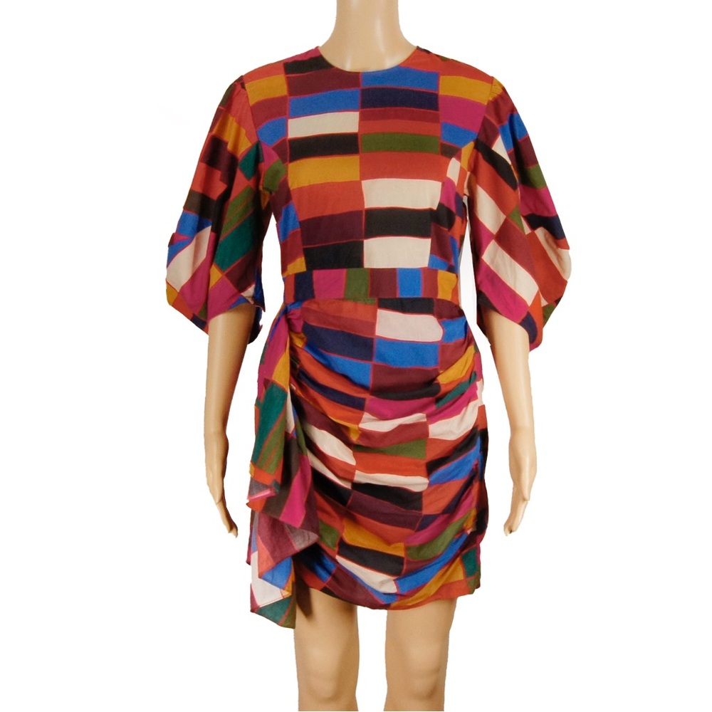 Rhode Pia Cotton Puff Sleeve Geometric Multicolour Dress